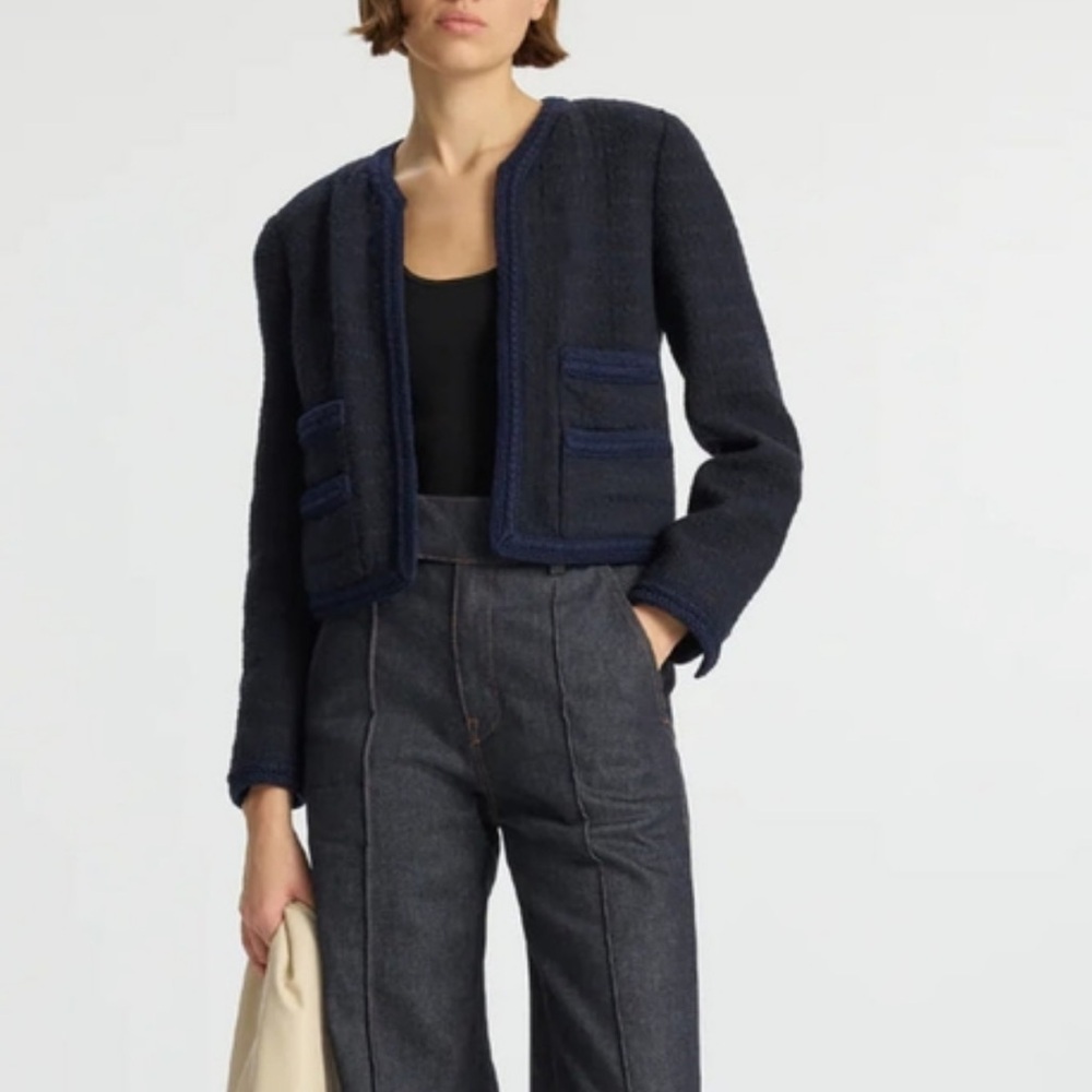 A.L.C. Dark Blue Cropped Tweed Jacket